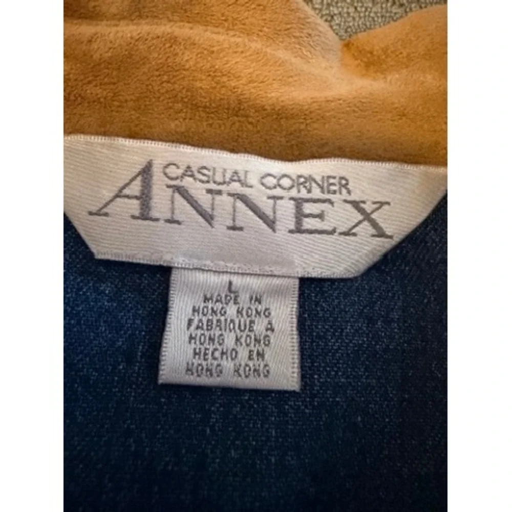 Casual Corner Annex Denim Button Down Western Tan Trim Womens Large 100% Cotton‎ - Picture 2 of 7